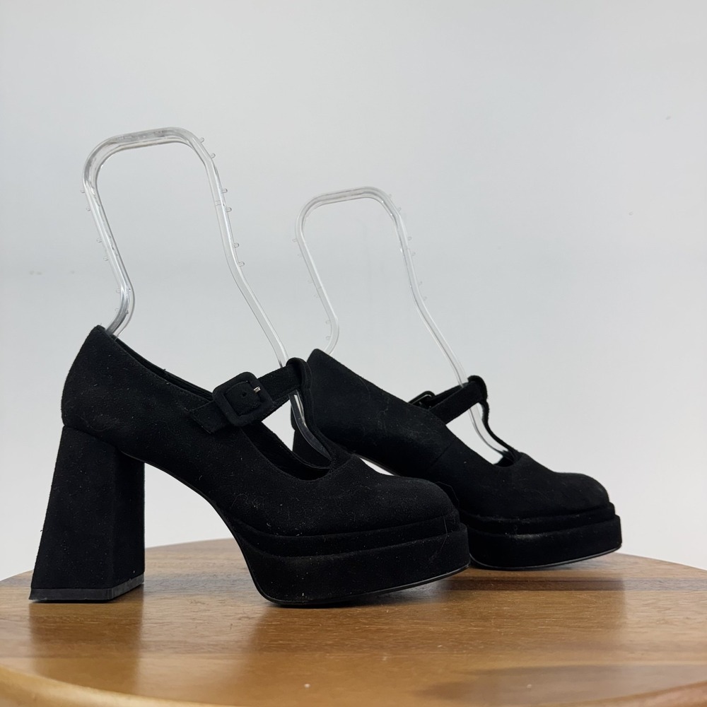 Womens Koko + Palenki Perri t-Strap‎ Platform Black Suede High Heel Pumps Size 6